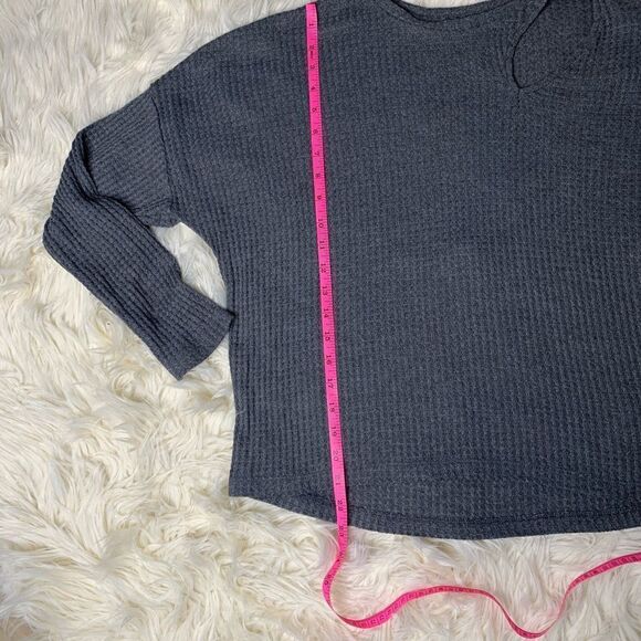 Dark Heather Gray Express Waffle Knit Cutout Top Size M - Picture 9 of 12